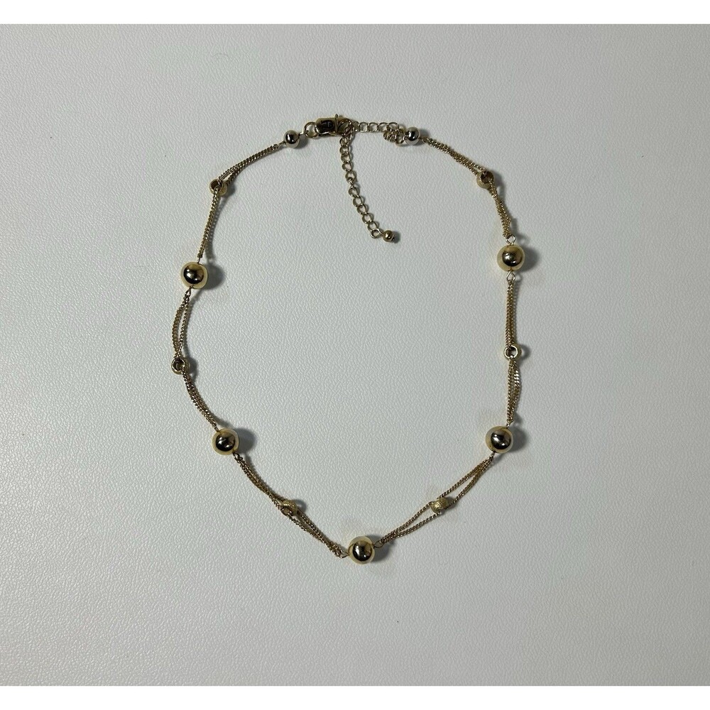 Etienne Aigner Necklace Gold Tone Beads and Rings Multi Chain Necklace